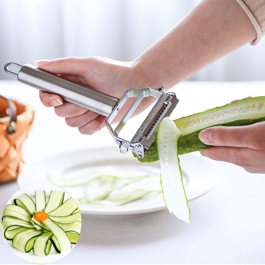 Stainless Steel Julienne Peeler mutifunctional vegetable peeler ultra sharp Slicer with Cleaning Brush kitchen Gadget for Vegetable Fruit