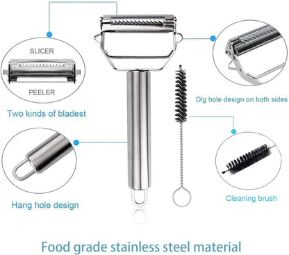 Stainless Steel Julienne Peeler mutifunctional vegetable peeler ultra sharp Slicer with Cleaning Brush kitchen Gadget for Vegetable Fruit