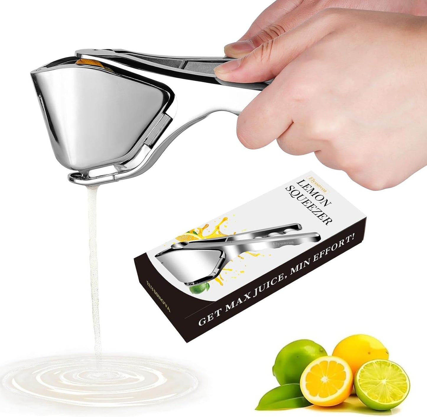 Lemon Squeezer Stainless Steel, Heavy - duty Lime Squeezer, Citrus Squeezer | 90% juice yield，Double lever, labor-saving，Fold flat