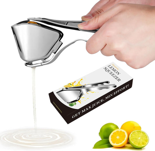 Lemon Squeezer Stainless Steel, Heavy - duty Lime Squeezer, Citrus Squeezer | 90% juice yield，Double lever, labor-saving，Fold flat