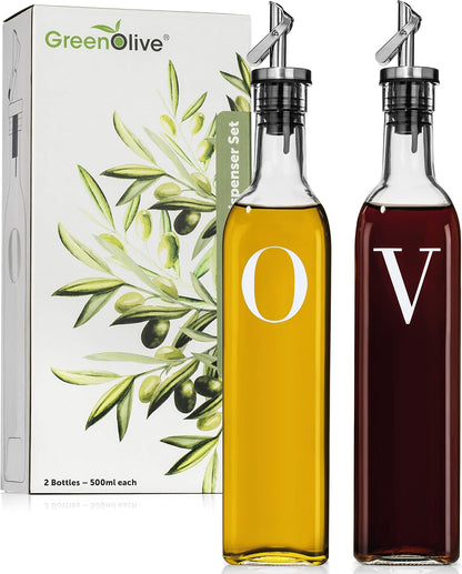 Olive Oil Dispenser Bottle - 17 oz. Clear Glass Bottle with No-Drip BPA-Free Spout - Ideal for Kitchen and Cooking Essentials - Single Bottle