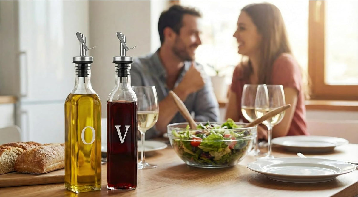 Olive Oil Dispenser Bottle - 17 oz. Clear Glass Bottle with No-Drip BPA-Free Spout - Ideal for Kitchen and Cooking Essentials - Single Bottle