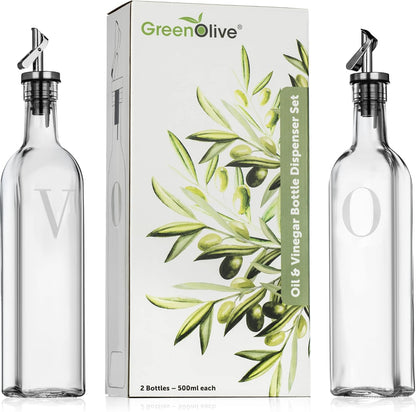 Olive Oil Dispenser Bottle - 17 oz. Clear Glass Bottle with No-Drip BPA-Free Spout - Ideal for Kitchen and Cooking Essentials - Single Bottle