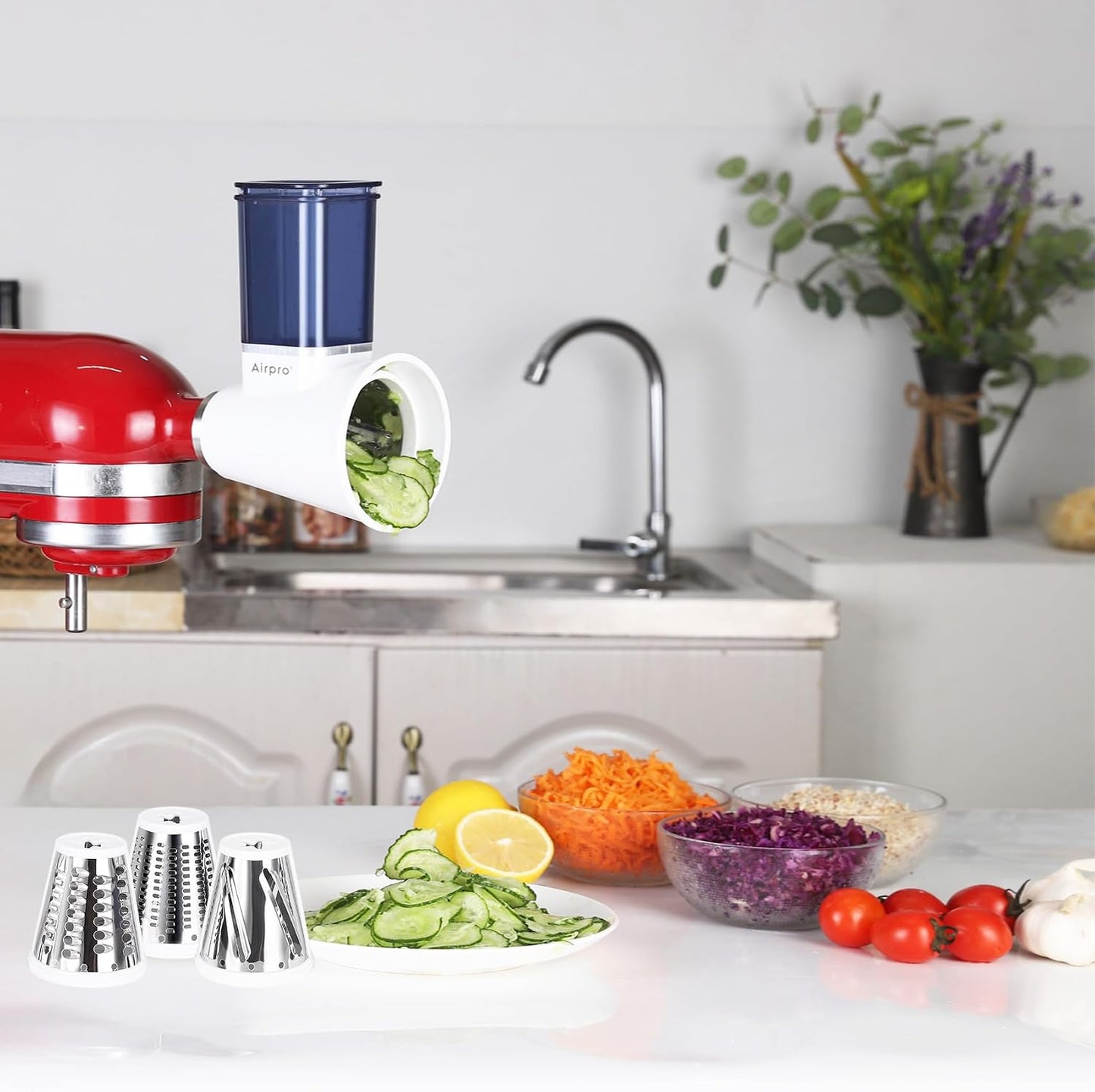 Slicer Shredder Attachment for Kitchenaid Stand Mixer, Salad Machine with Vegetable Slicer, Salad Maker, Food Slicers Cheese Grater Attachments for Kitchenaid Mixer Dishwasher Safe ,Blue