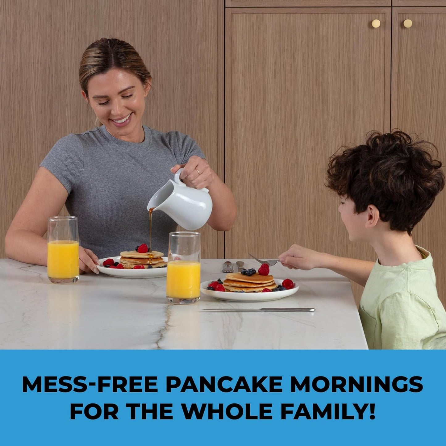 Pancake Batter Dispenser - Kitchen Must Have Tool for Perfect Pancakes, Cupcake, Waffle, Muffin Mix, Cake & Crepe - Baking Supplies for Griddle - Pancake Maker with Measuring Label (Purple)