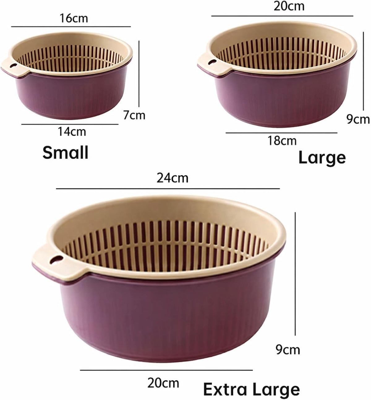 2 in 1 Colander Bowl Set Detachable Strainer Serving Bowl for Kitchen