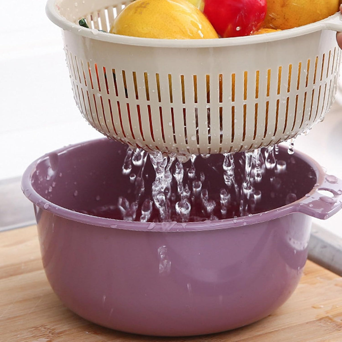 2 in 1 Colander Bowl Set Detachable Strainer Serving Bowl for Kitchen