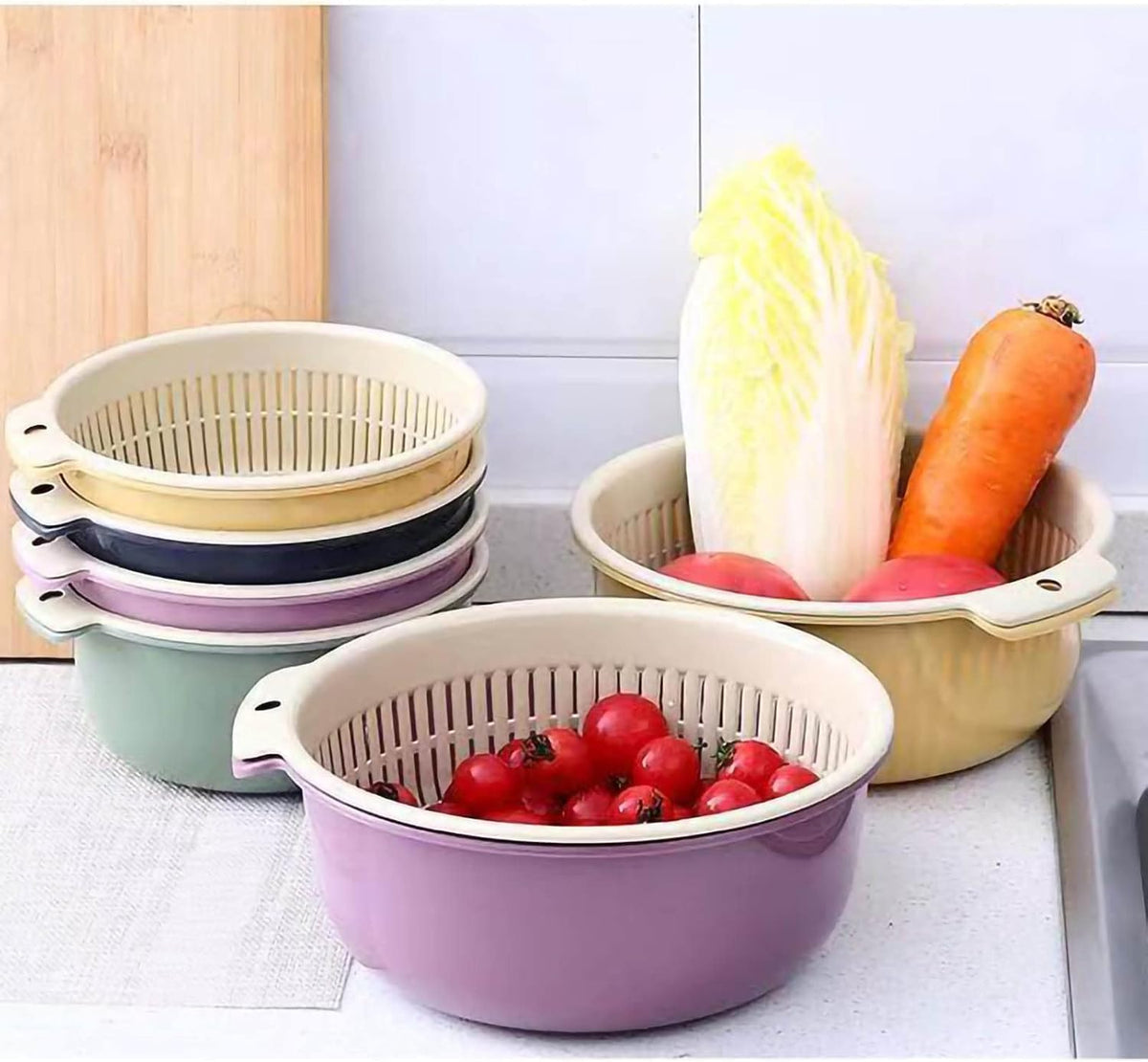 2 in 1 Colander Bowl Set Detachable Strainer Serving Bowl for Kitchen