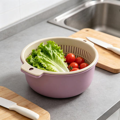 2 in 1 Colander Bowl Set Detachable Strainer Serving Bowl for Kitchen