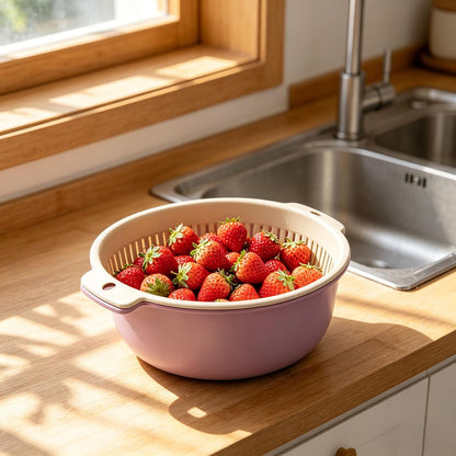 2 in 1 Colander Bowl Set Detachable Strainer Serving Bowl for Kitchen