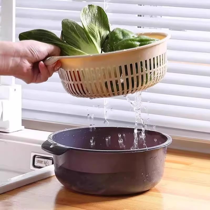 2 in 1 Colander Bowl Set Detachable Strainer Serving Bowl for Kitchen