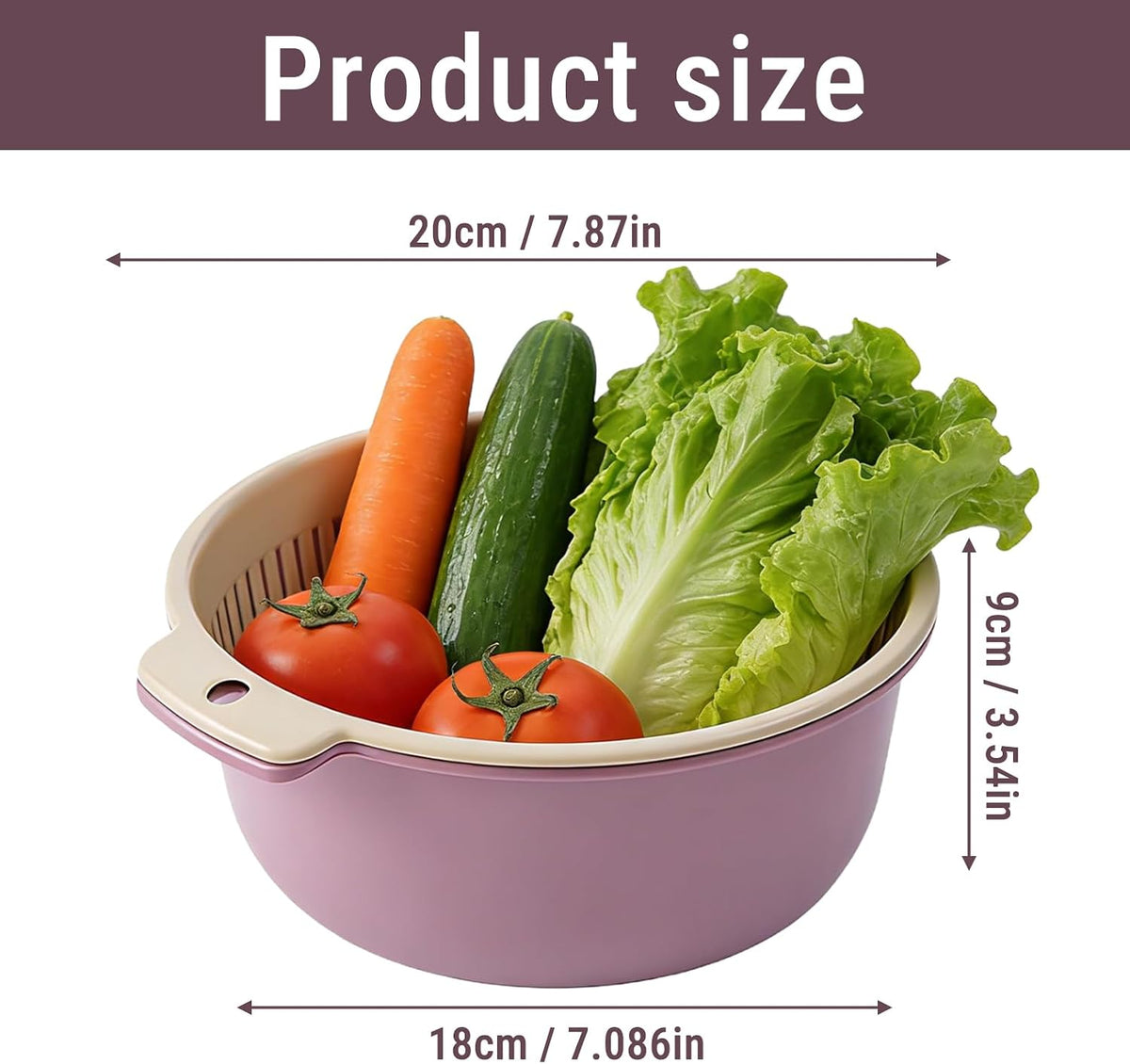 2 in 1 Colander Bowl Set Detachable Strainer Serving Bowl for Kitchen