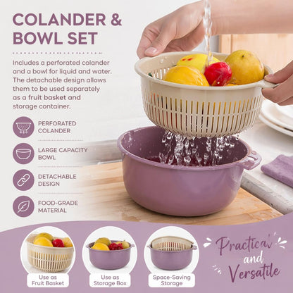 2 in 1 Colander Bowl Set Detachable Strainer Serving Bowl for Kitchen