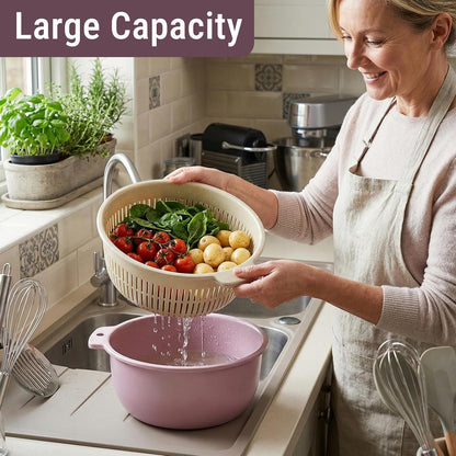 2 in 1 Colander Bowl Set Detachable Strainer Serving Bowl for Kitchen