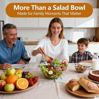 4.8QT Glass Salad Bowl Set, Lid Doubles as Charcuterie Board | 5-Piece Set, Utensils Included, Microwave Safe Glass, Dishwasher Safe, Airtight Lid, Perfect for Potlucks & Gifting