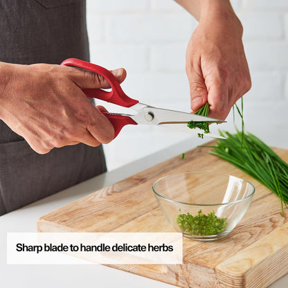 Heavy Duty Kitchen Shears - Stainless Steel, Versatile and Easy Clean Scissors for Meat, Herbs and Veggies - Ambidextrous Comfort Handle - Professional Grade - Red