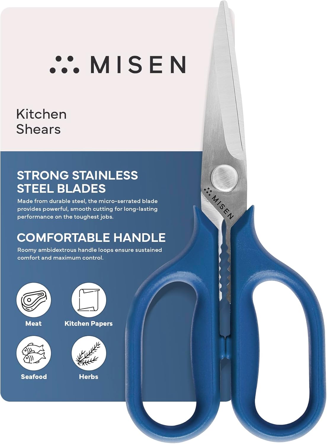 Heavy Duty Kitchen Shears - Stainless Steel, Versatile and Easy Clean Scissors for Meat, Herbs and Veggies - Ambidextrous Comfort Handle - Professional Grade - Red