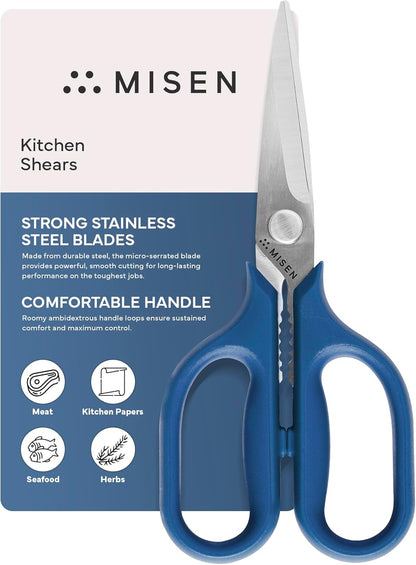 Heavy Duty Kitchen Shears - Stainless Steel, Versatile and Easy Clean Scissors for Meat, Herbs and Veggies - Ambidextrous Comfort Handle - Professional Grade - Red