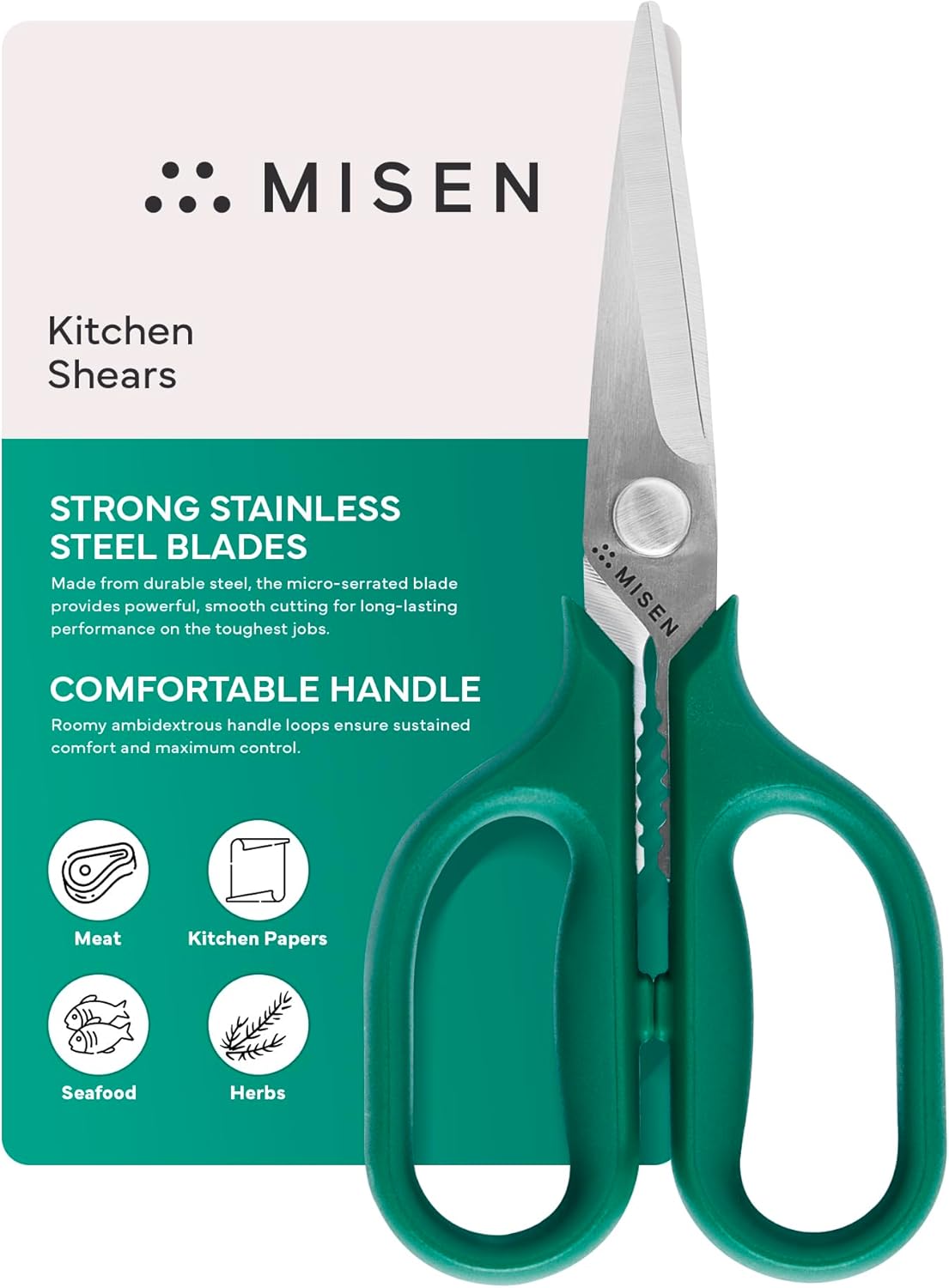 Heavy Duty Kitchen Shears - Stainless Steel, Versatile and Easy Clean Scissors for Meat, Herbs and Veggies - Ambidextrous Comfort Handle - Professional Grade - Red