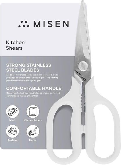 Heavy Duty Kitchen Shears - Stainless Steel, Versatile and Easy Clean Scissors for Meat, Herbs and Veggies - Ambidextrous Comfort Handle - Professional Grade - Red