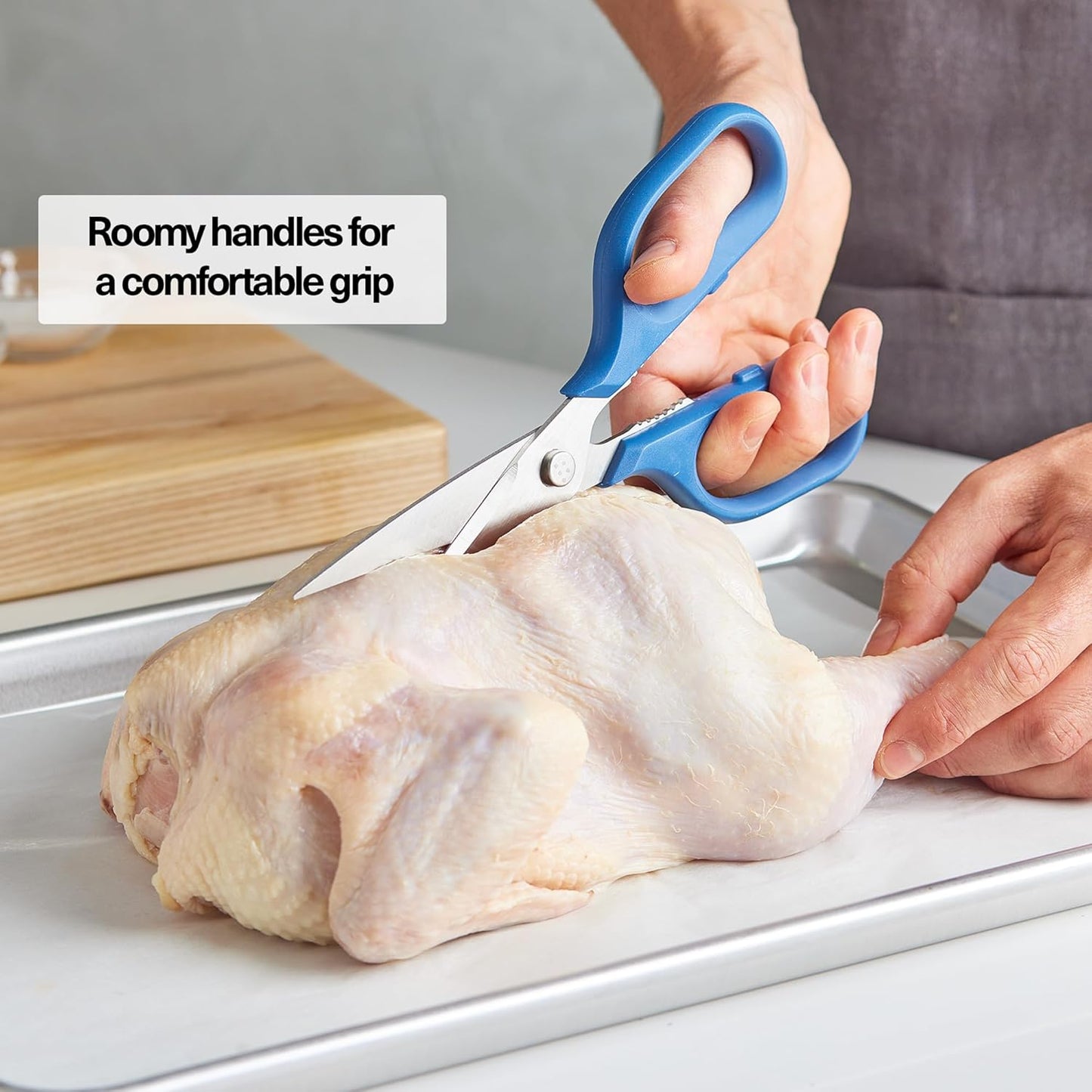Heavy Duty Kitchen Shears - Stainless Steel, Versatile and Easy Clean Scissors for Meat, Herbs and Veggies - Ambidextrous Comfort Handle - Professional Grade - Red