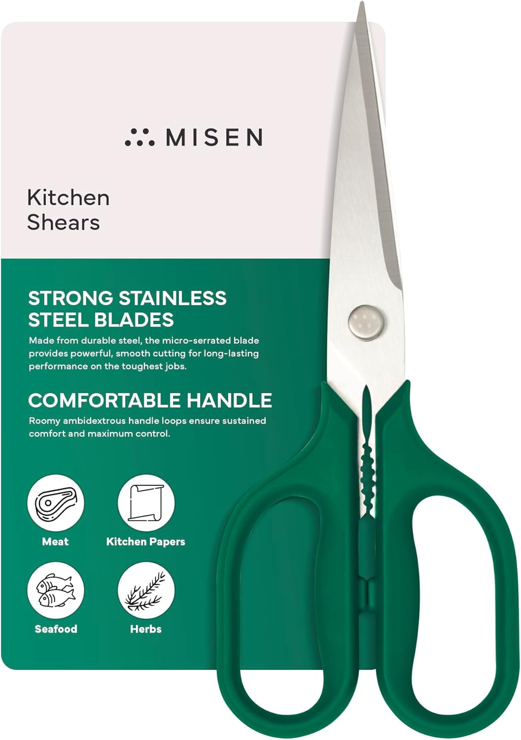 Heavy Duty Kitchen Shears - Stainless Steel, Versatile and Easy Clean Scissors for Meat, Herbs and Veggies - Ambidextrous Comfort Handle - Professional Grade - Red