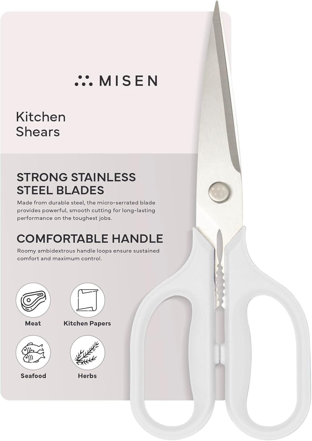 Heavy Duty Kitchen Shears - Stainless Steel, Versatile and Easy Clean Scissors for Meat, Herbs and Veggies - Ambidextrous Comfort Handle - Professional Grade - Red