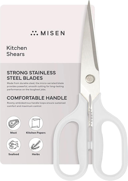Heavy Duty Kitchen Shears - Stainless Steel, Versatile and Easy Clean Scissors for Meat, Herbs and Veggies - Ambidextrous Comfort Handle - Professional Grade - Red