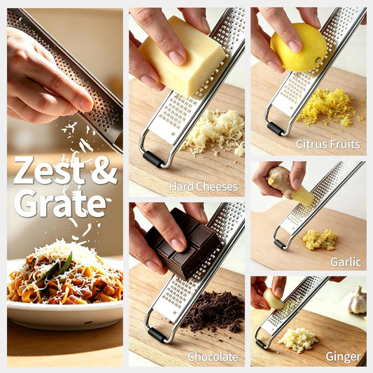 Cheese Grater with Non-Slip Handle, Lemon Zester,L15"x W1.4" | Ultra-Sharp Stainless Steel Blades
