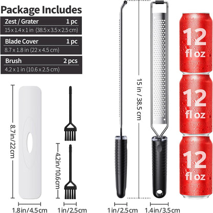 Cheese Grater with Non-Slip Handle, Lemon Zester,L15"x W1.4" | Ultra-Sharp Stainless Steel Blades