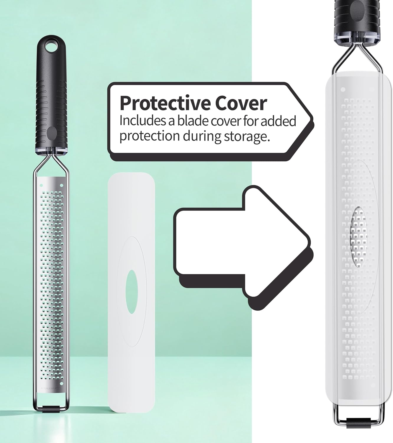 Cheese Grater with Non-Slip Handle, Lemon Zester,L15"x W1.4" | Ultra-Sharp Stainless Steel Blades