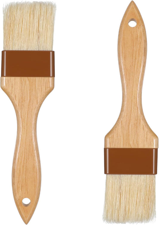 2 Pack Natural Bristle Basting Brush, Pastry Brushes for Baking | Wooden Handle Pastry Brush Natural Bristle for Butter Egg Wash Sauce, for Kitchen Baking Tools