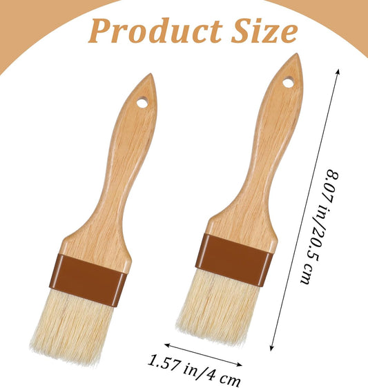 2 Pack Natural Bristle Basting Brush, Pastry Brushes for Baking | Wooden Handle Pastry Brush Natural Bristle for Butter Egg Wash Sauce, for Kitchen Baking Tools