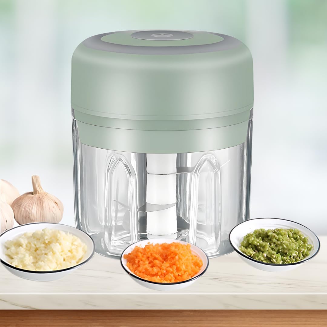 Electric Baby Food Maker & Garlic Chopper, USB Rechargeable Mini Processor, Easy Clean Design, 250ML (Green)