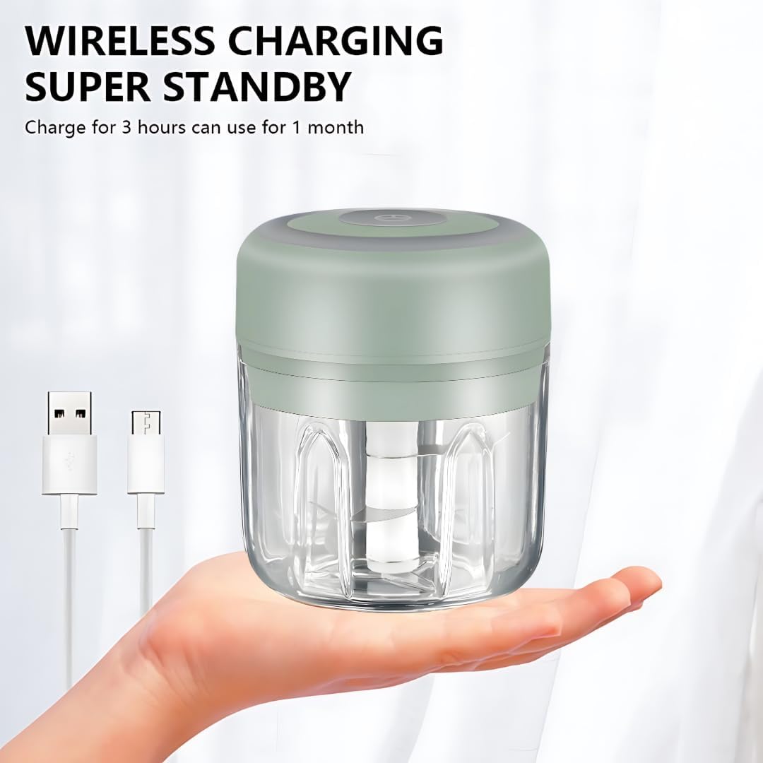 Electric Baby Food Maker & Garlic Chopper, USB Rechargeable Mini Processor, Easy Clean Design, 250ML (Green)