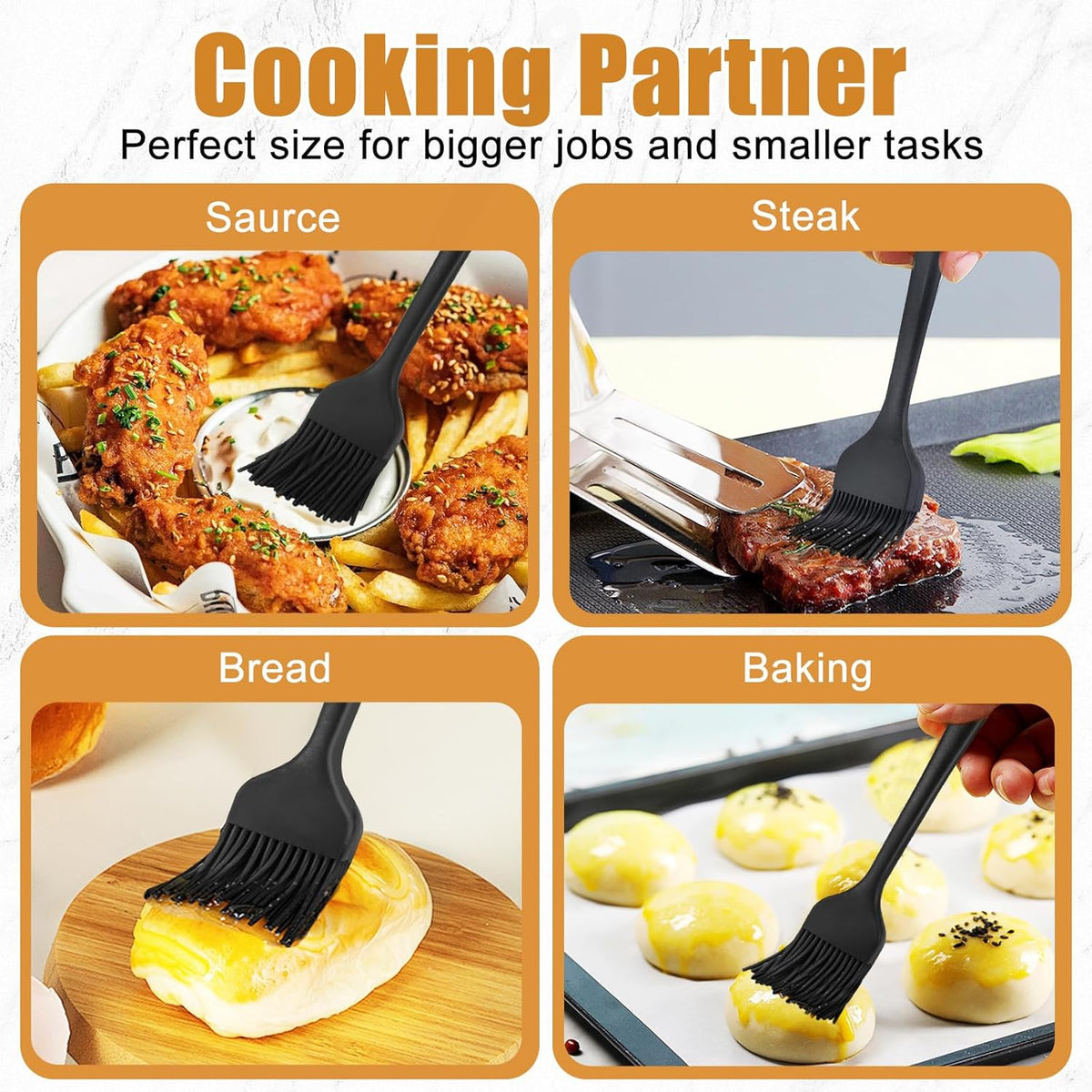 Silicone Basting Brush for Cooking 2 Pcs Pastry Brush for Grilling,Oil,BBQ,Meat,Sauce,Baking (Black)