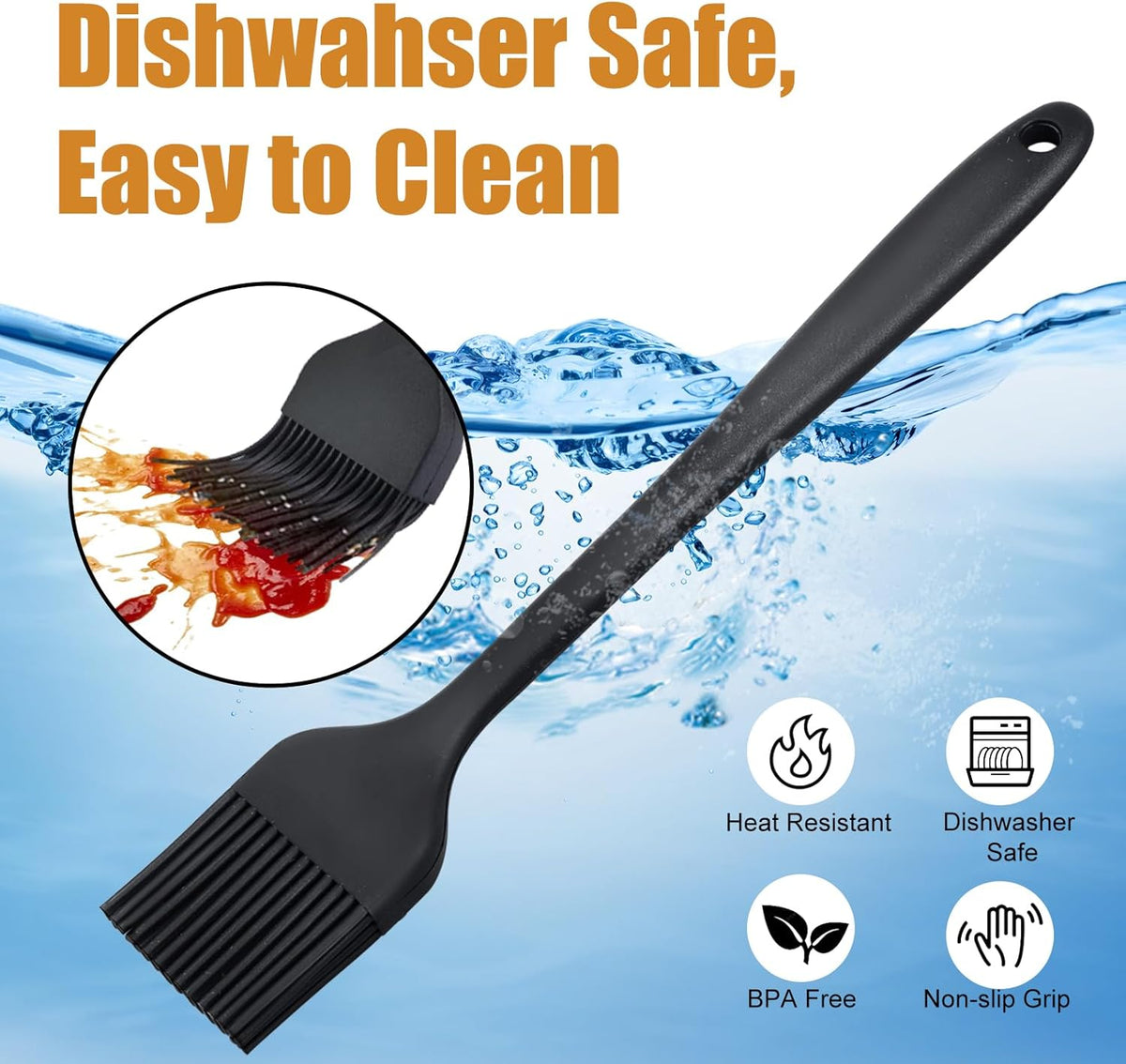 Silicone Basting Brush for Cooking 2 Pcs Pastry Brush for Grilling,Oil,BBQ,Meat,Sauce,Baking (Black)