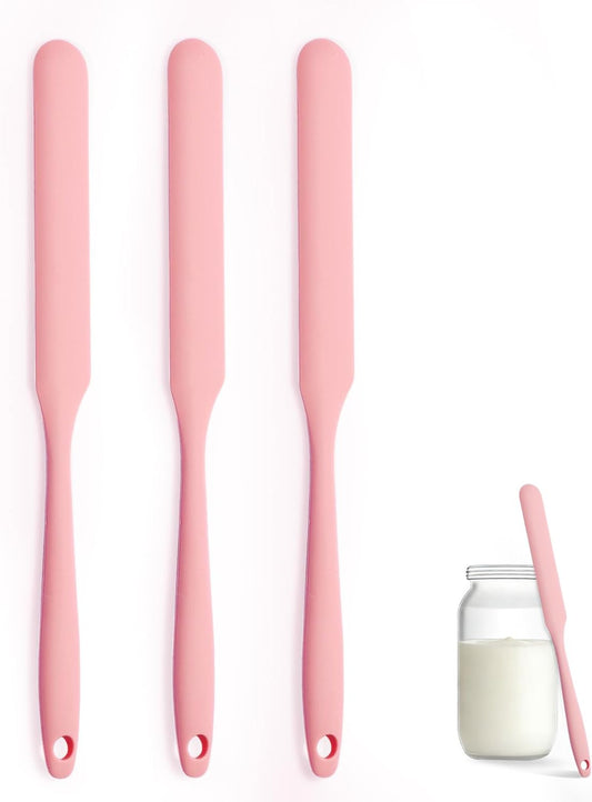 Silicone Jar Spatula Set of 3, Long Handle Skinny Spatula and Spurtle for Sourdough Starter, Flexible Jar Scraper for Peanut Butter, Jam, Icing, Cream with No Batter Left Behind (3)