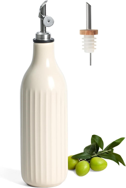 FUN ELEMENTS Olive Oil Dispenser Bottle, 19 oz Oil Dispenser for Kitchen and Vinegar Dispenser Bottle, Suitable for Vinegar, Coffee Syrups & Other Liquids, Off White