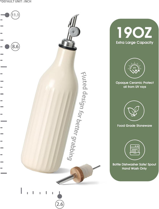 FUN ELEMENTS Olive Oil Dispenser Bottle, 19 oz Oil Dispenser for Kitchen and Vinegar Dispenser Bottle, Suitable for Vinegar, Coffee Syrups & Other Liquids, Off White
