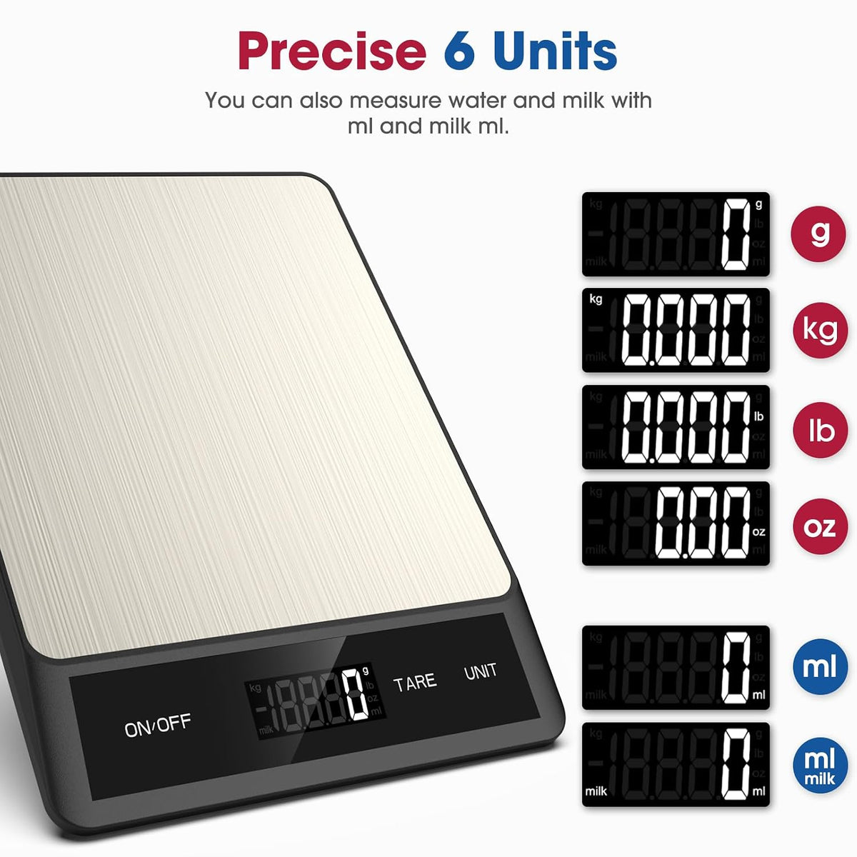 Food Scale, Digital Kitchen Scale with 6 Units Tare Function