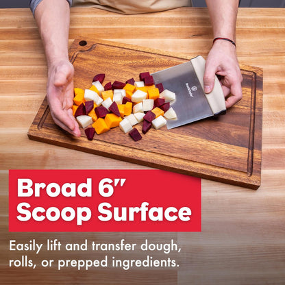 Bench Knife with 1" Markings and Non-Slip Rubber Handle, Dough Cutter for Home-Kitchen Baking (6" x 5.25" Surface), 100% Dishwasher Safe