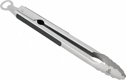 Tongs for Cooking 2 PCS of 12" | Stainless Steel, 2-in-1 Locking Bottle Opener Built-in, Heat Resistant Silicone Grips, For Grilling Camping BBQ Kitchen