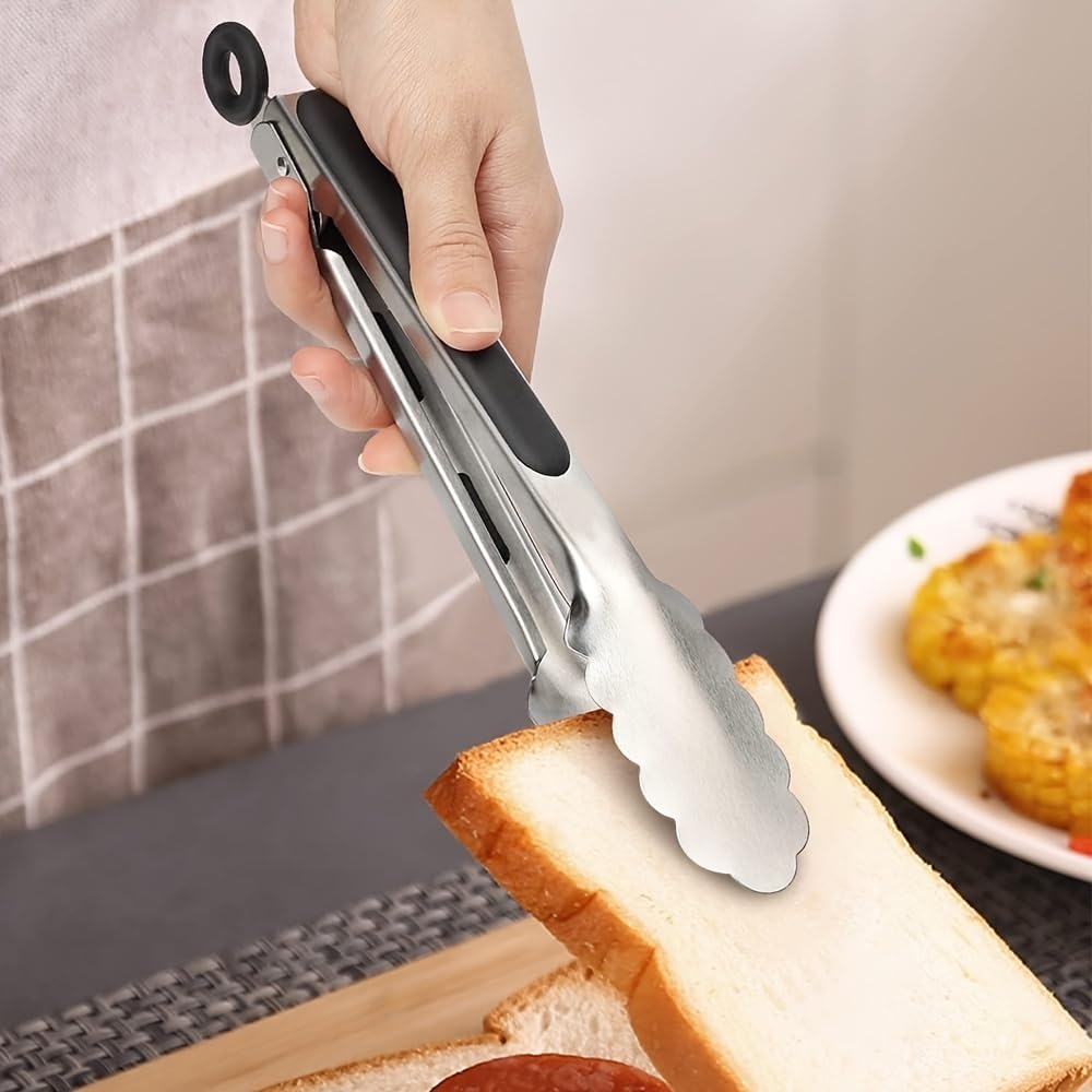 Tongs for Cooking 2 PCS of 12" | Stainless Steel, 2-in-1 Locking Bottle Opener Built-in, Heat Resistant Silicone Grips, For Grilling Camping BBQ Kitchen