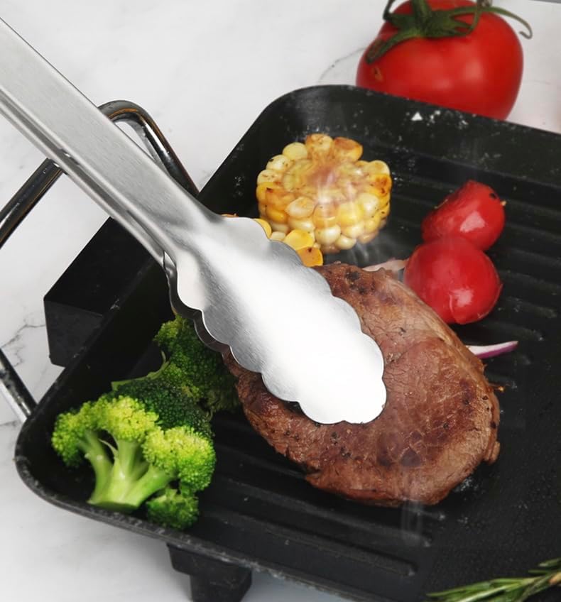 Tongs for Cooking 2 PCS of 12" | Stainless Steel, 2-in-1 Locking Bottle Opener Built-in, Heat Resistant Silicone Grips, For Grilling Camping BBQ Kitchen