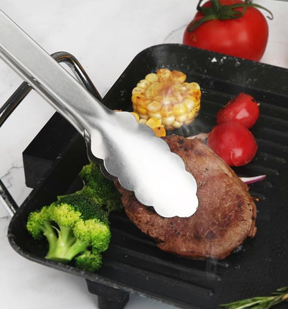 Tongs for Cooking 2 PCS of 12" | Stainless Steel, 2-in-1 Locking Bottle Opener Built-in, Heat Resistant Silicone Grips, For Grilling Camping BBQ Kitchen