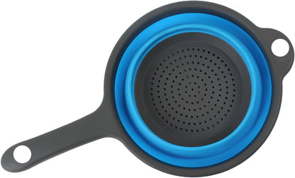 Foldable Silicone Colander – Space-Saving Collapsible Strainer with Handles, Quick Drain for Pasta, Vegetables & Fruit, Kitchen Gadgets for Small Kitchens & RVs (Blue)
