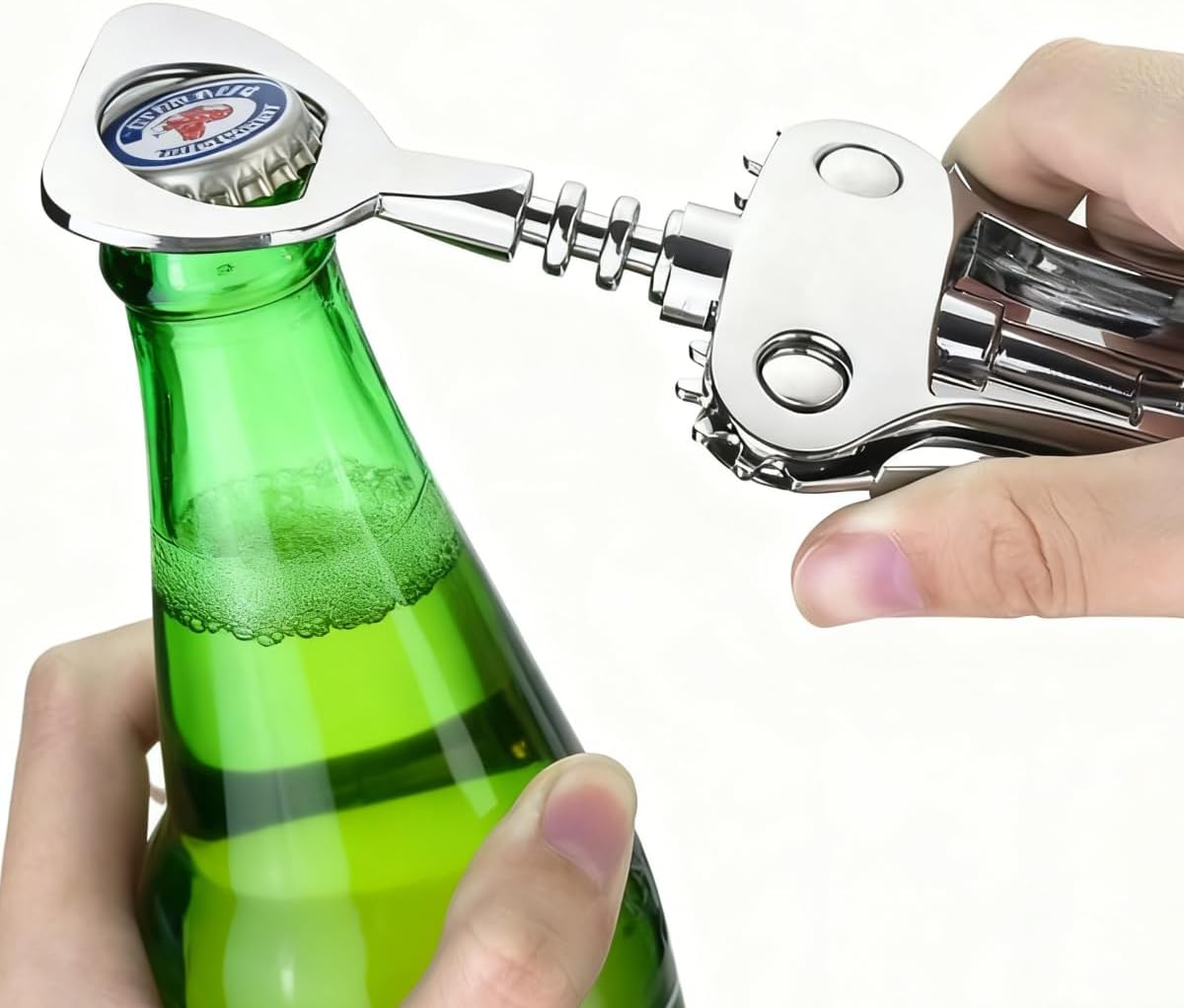 Wine Opener Zinc Alloy Wing Corkscrew, Multifunctional Wine Bottle Opener with Built-In Beer Bottle Opener, Sharp Worm Tip with Ergonomic Non-Slip Wing Handle for Home Bar Restaurant, Silver