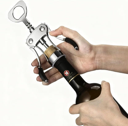 Wine Opener Zinc Alloy Wing Corkscrew, Multifunctional Wine Bottle Opener with Built-In Beer Bottle Opener, Sharp Worm Tip with Ergonomic Non-Slip Wing Handle for Home Bar Restaurant, Silver