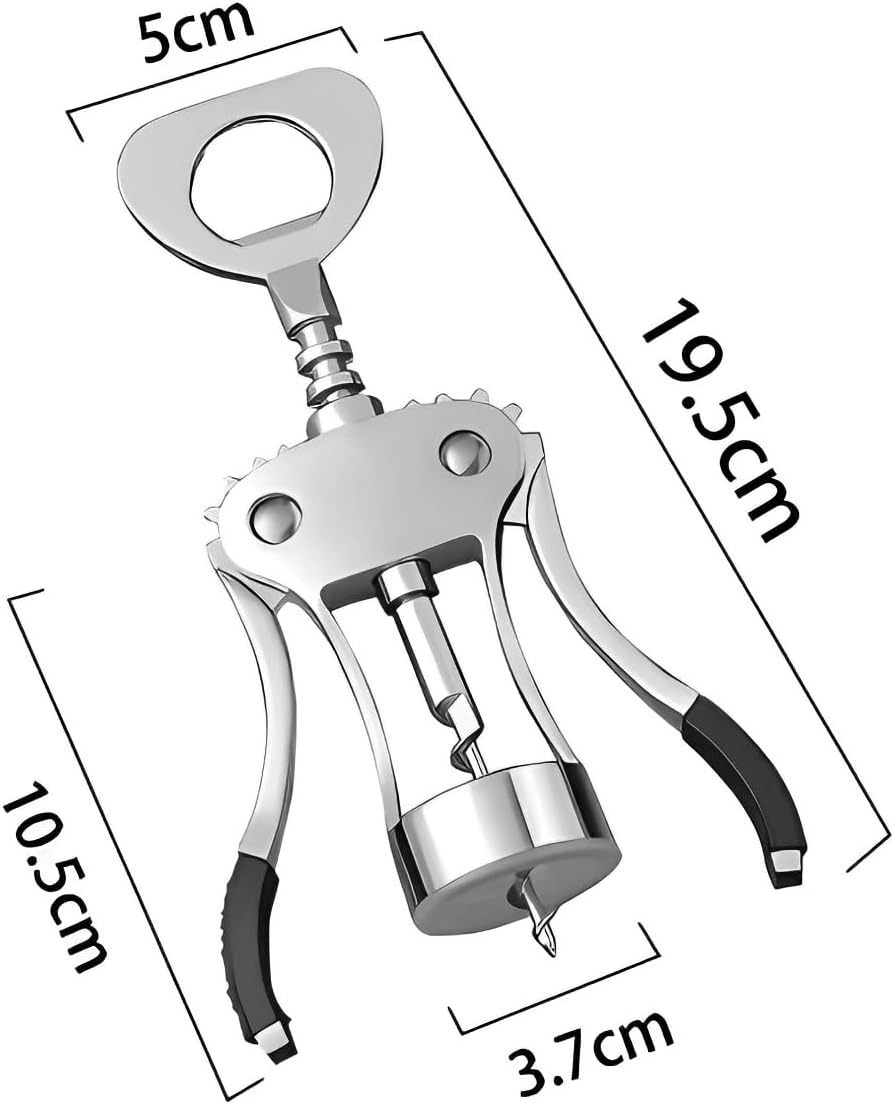 Wine Opener Zinc Alloy Wing Corkscrew, Multifunctional Wine Bottle Opener with Built-In Beer Bottle Opener, Sharp Worm Tip with Ergonomic Non-Slip Wing Handle for Home Bar Restaurant, Silver